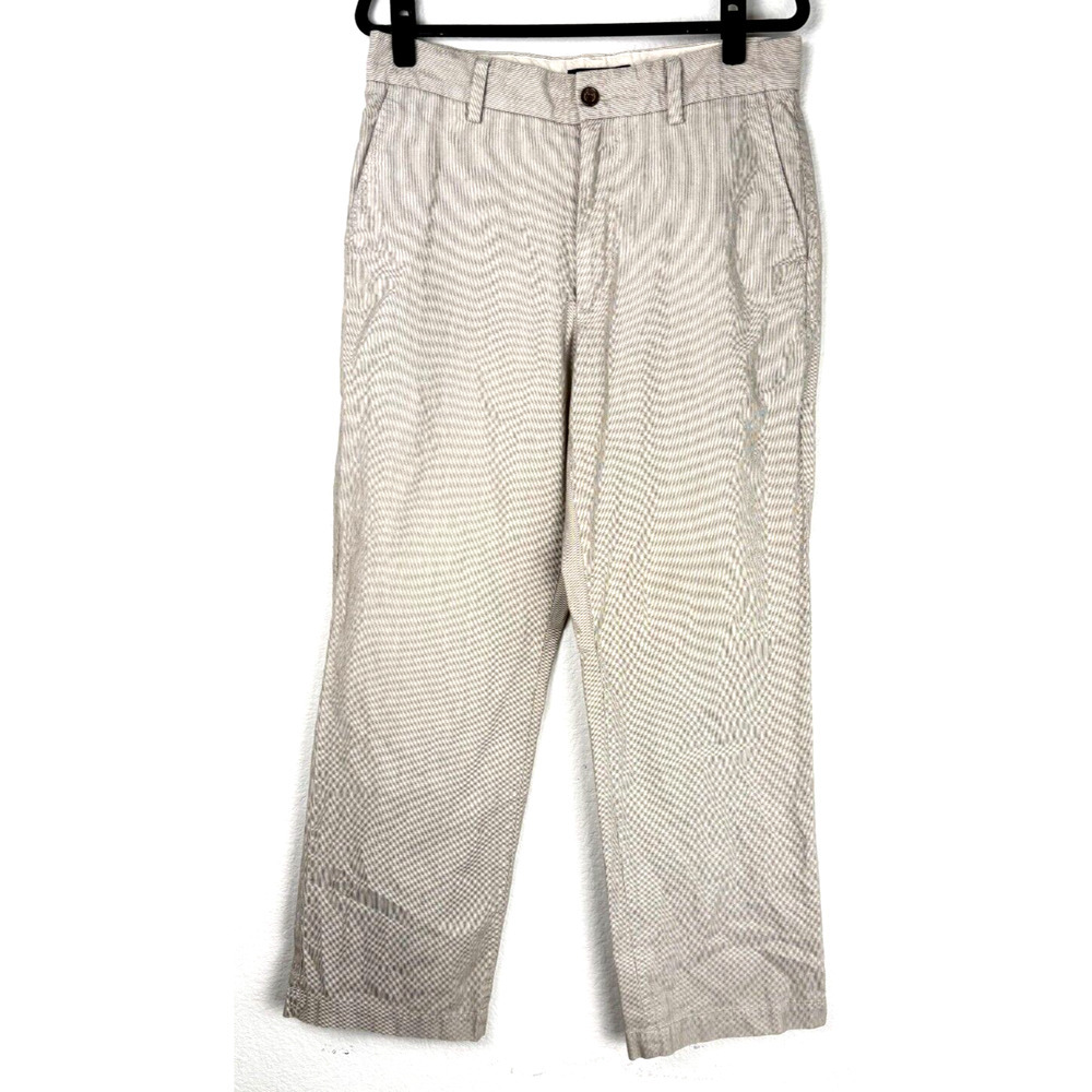 Banana Republic Pants Mens 33x32 Beige Tan Wide Straight Leg Striped 100%Cotton